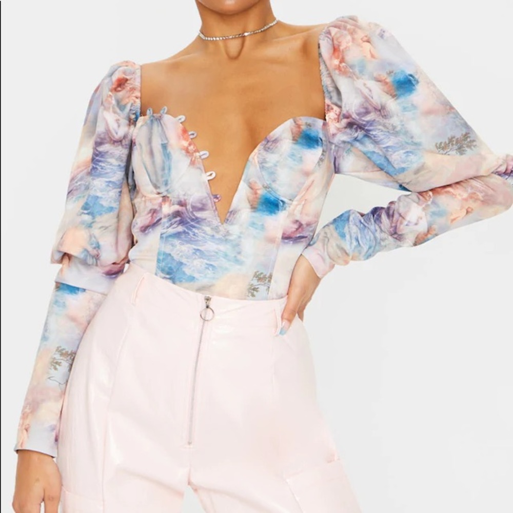 Light blue puff long sleeve cropped